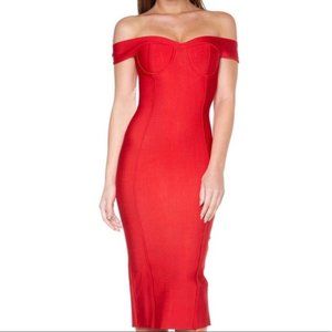 Rumor Apparel Off Shoulder Midi Bodycon Bandage Dress Women's Size L
